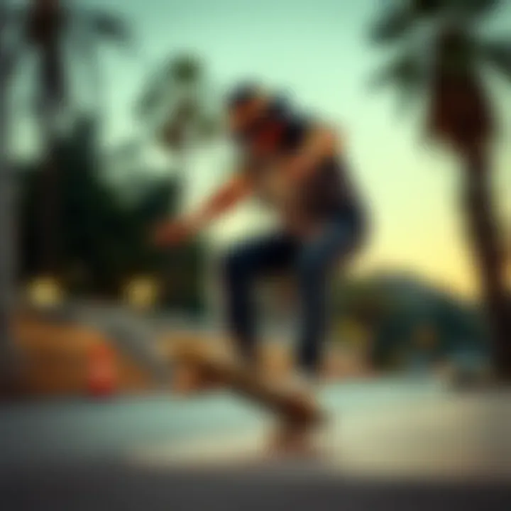 A skateboarder performing a trick while sporting a Sendero hat