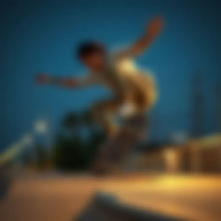 Performing Tricks in New Balance Footwear Skateboarder performing tricks in New Balance footwear