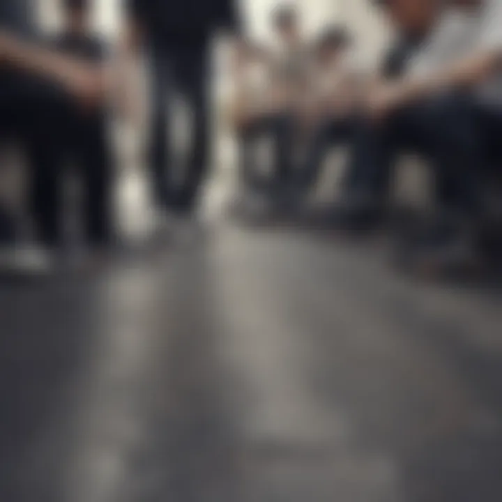 Group of skateboarders sharing stories wearing black Vans