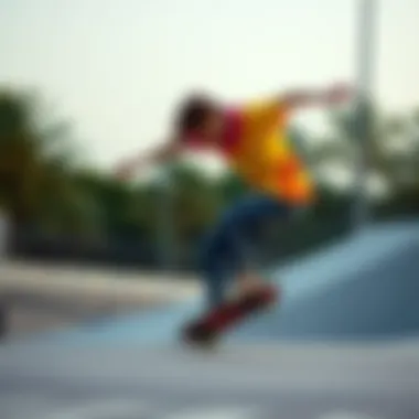 Skating in Style A skater performing tricks while wearing a colorful tie dye shirt