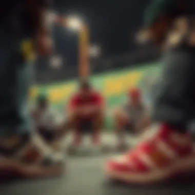 Group of skaters discussing the cultural impact of Run Star Motion sneakers