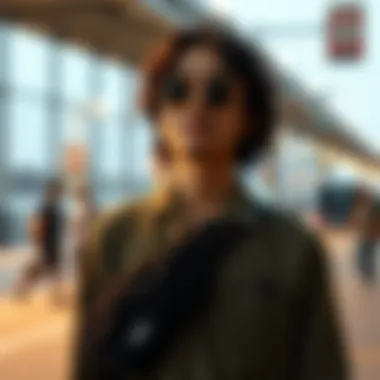 Individual expressing personal style through sling bag choice