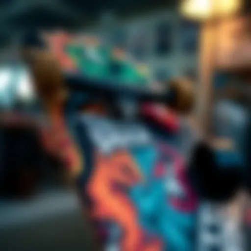 Detailed view of a Tech Deck skateboard deck showcasing graphics