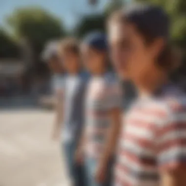 Vintage photo of skateboarders from the 1980s wearing striped shirts