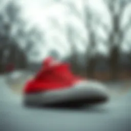 The iconic red Converse Chuck Taylor All Star sneaker against a skatepark background