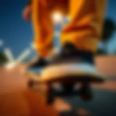 Skateboarding with Style and Comfort Skateboarder performing tricks wearing black slip-on Vans