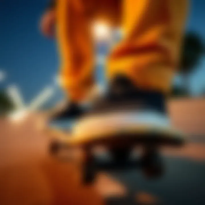 Skateboarding with Style and Comfort Skateboarder performing tricks wearing black slip-on Vans