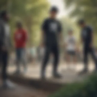 Group of skateboarders wearing Adidas clothing in a park