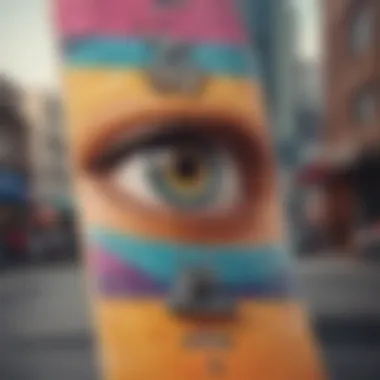 Close-up of trendy skateboard decks adorned with eye-catching graphics