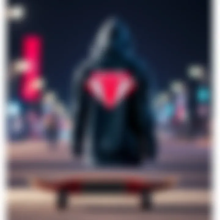 A stylish diamond hoodie displayed on a skateboard