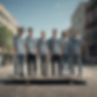 Group of skateboarders in acid wash shirts