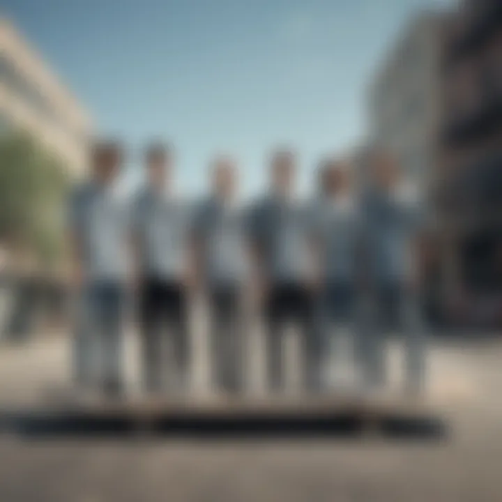 Group of skateboarders in acid wash shirts