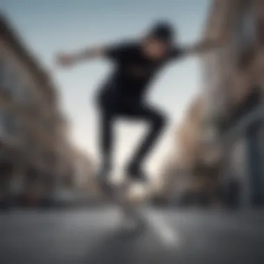 Skateboarder performing tricks while wearing black jeans