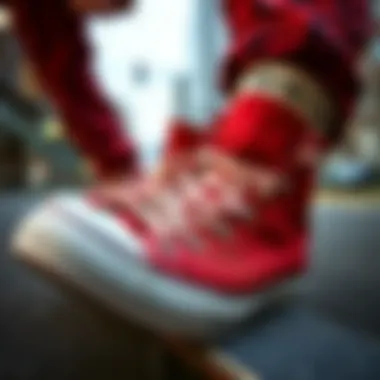 A vintage advertisement showcasing red hi-top Chucks