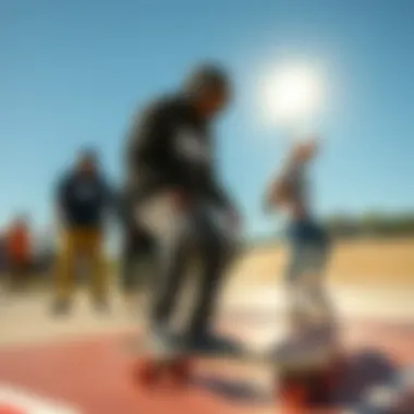 Skateboarders in Vans at Competition Iconic skateboarders wearing Vans shoes during a competition