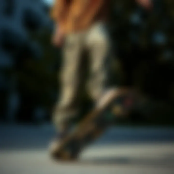 Contemporary Skateboarding with Camouflage Cargo Modern skateboarding style showcasing camouflage cargo