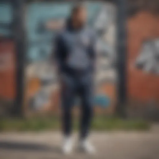 A vintage urban tracksuit displayed against a graffiti background, showcasing the roots of skate culture.