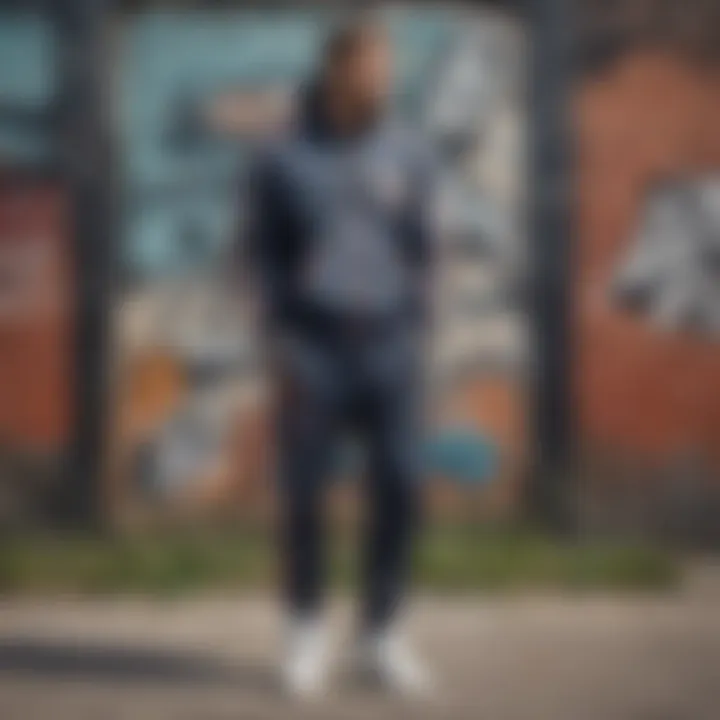 A vintage urban tracksuit displayed against a graffiti background, showcasing the roots of skate culture.