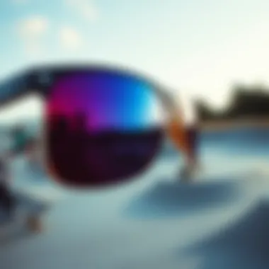 Electric Sunglasses Reflecting Skate Park Vibes Close-up of electric sunglasses reflecting a skate park