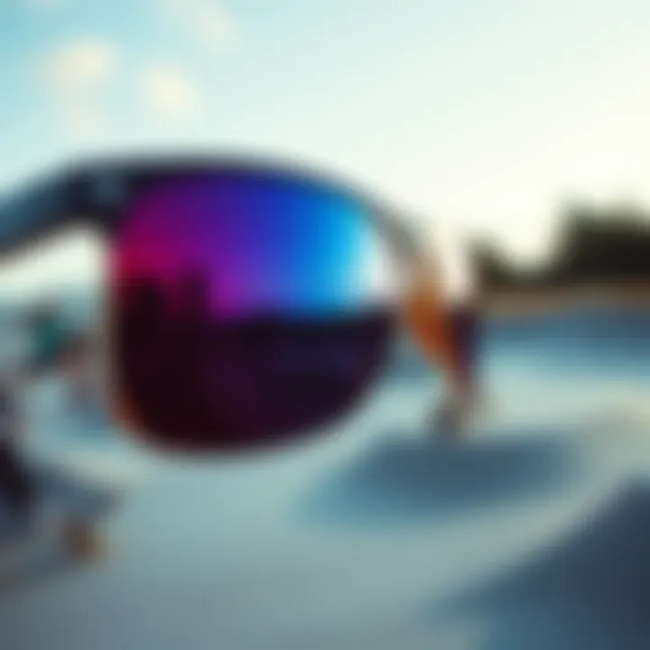 Electric Sunglasses Reflecting Skate Park Vibes Close-up of electric sunglasses reflecting a skate park