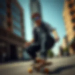 Skateboarder wearing electric sunglasses in an urban setting