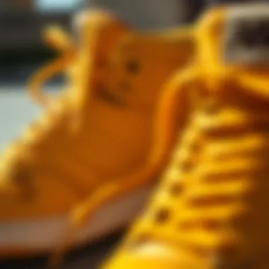 Close-up of the texture and design of yellow New Balance footwear