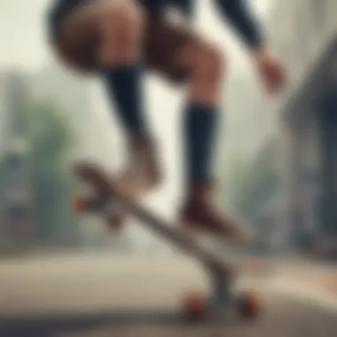 A skateboarder performing a trick while showcasing Champion high socks.