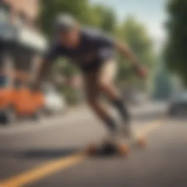 A dynamic scene capturing the essence of skate culture with various longboard riders in motion.