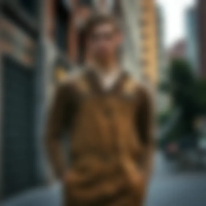 Urban Fashion with Corduroy Overalls A stylish individual wearing corduroy overalls in an urban setting