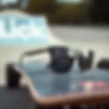 Stylish black sunglasses on a skateboard deck