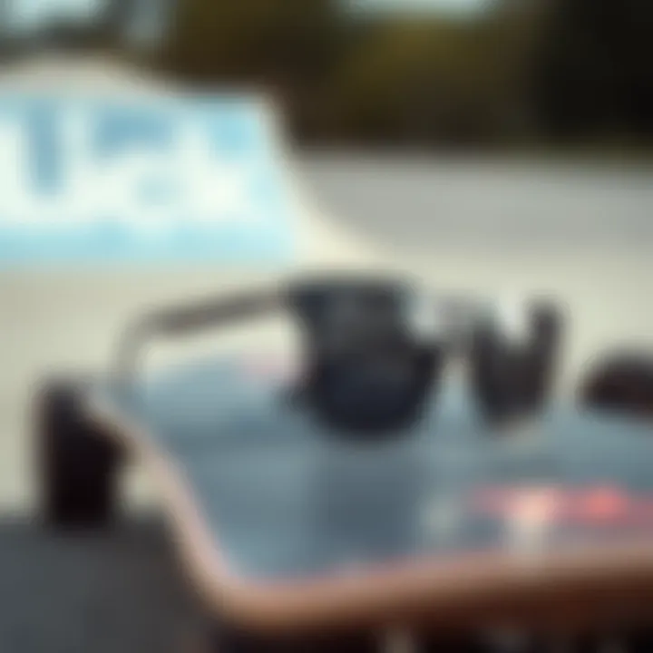 Stylish black sunglasses on a skateboard deck