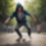 A skater performing tricks wearing a short sleeve zip hoodie.