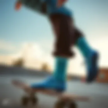 Skater in Action with Teal Nike Socks Skater performing tricks while wearing teal Nike socks