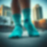 Vibrant teal Nike socks showcased in an urban skate park setting