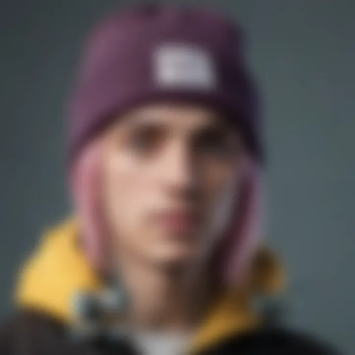 Close-up of a Lil Peep beanie on a skateboard