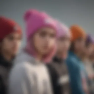 Group of skaters showcasing diverse styles with Lil Peep beanies