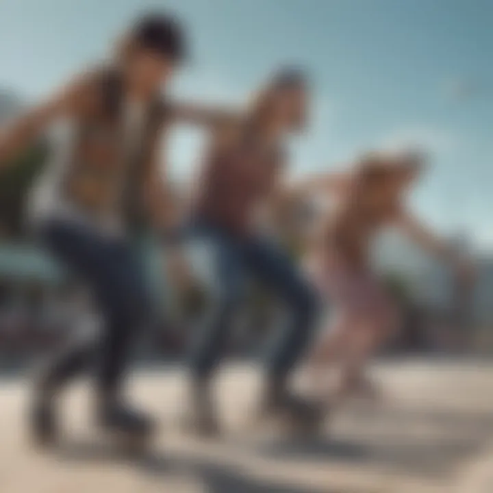 A diverse group of skaters wearing various styles of skate vests, showcasing cultural significance.