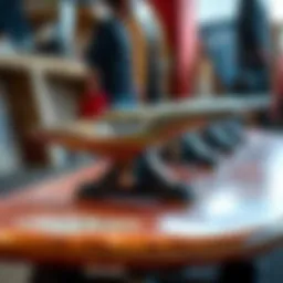 A close-up view of surf trucks on a skateboard showcasing unique design features.