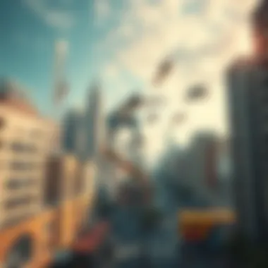 Urban Skating Reimagined Artist's impression of urban landscape with flying skateboards