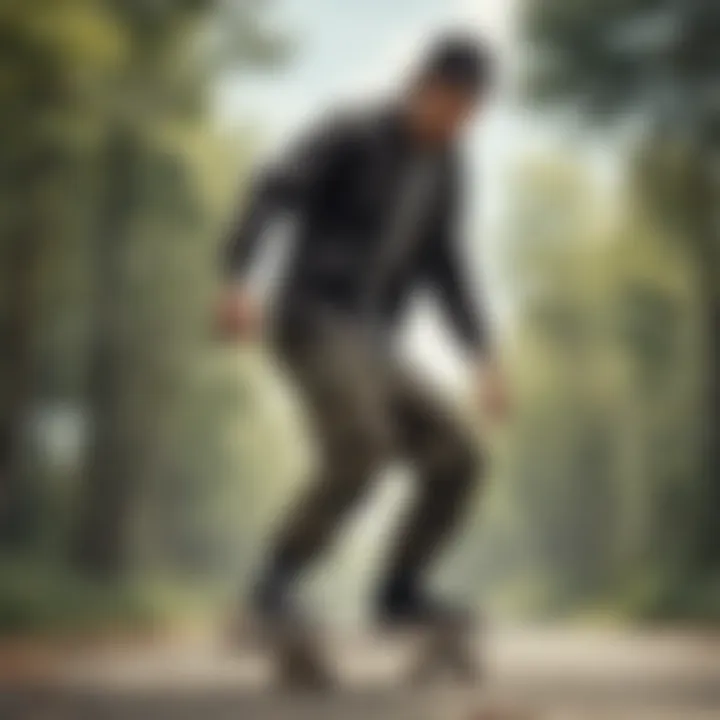 Skateboarder performing a trick wearing stylish woodland camo cargo pants