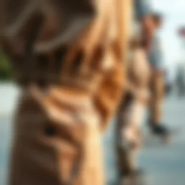 Quality Material of Khaki Chino Joggers Close-up of khaki chino joggers highlighting material quality