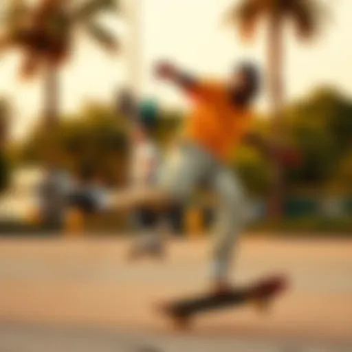 Dynamic Skating in Khaki Chino Joggers Skaters showcasing khaki chino joggers in action