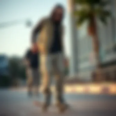 Chic Coordination with Skate Gear Stylish coordination of khaki chino joggers with skate gear