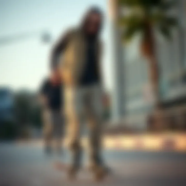 Chic Coordination with Skate Gear Stylish coordination of khaki chino joggers with skate gear