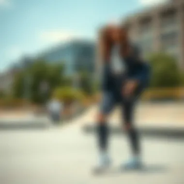 Stylish outfit pairing with plain white Converse in an urban skate park