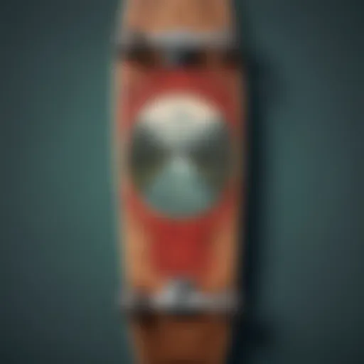 A close-up of a Twin Peaks skateboard showcasing its unique graphics and design