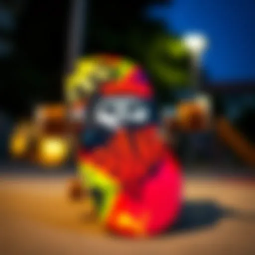 Vibrant skateboard with Bape-inspired graphics