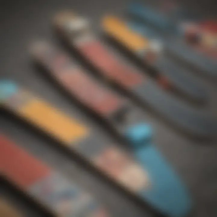 Skateboard with various grip tape types applied.