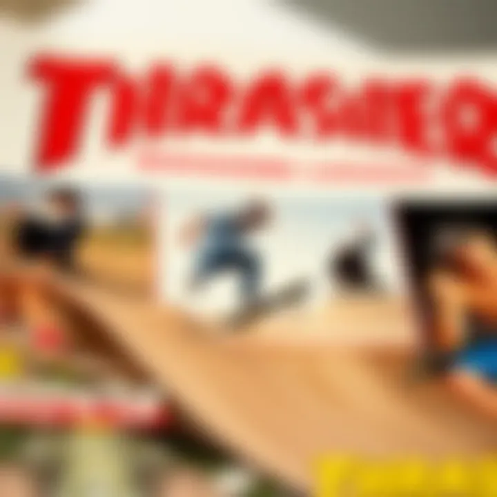 A close-up of a vintage Thrasher magazine cover featuring iconic skateboarding imagery.