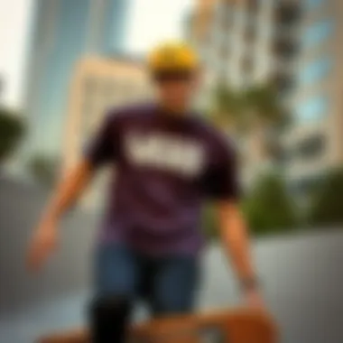 Skateboarder wearing Vans 3XL T-shirt in urban setting